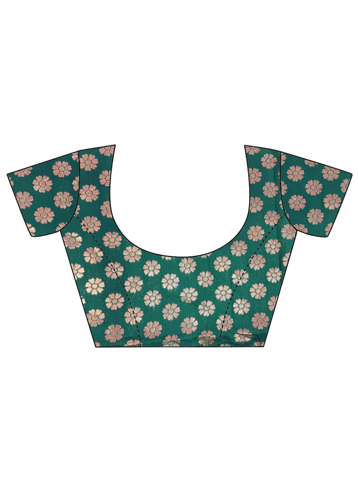 Teal Green & Red Embroidered Banarasi Silk Lehenga Choli & Dupatta