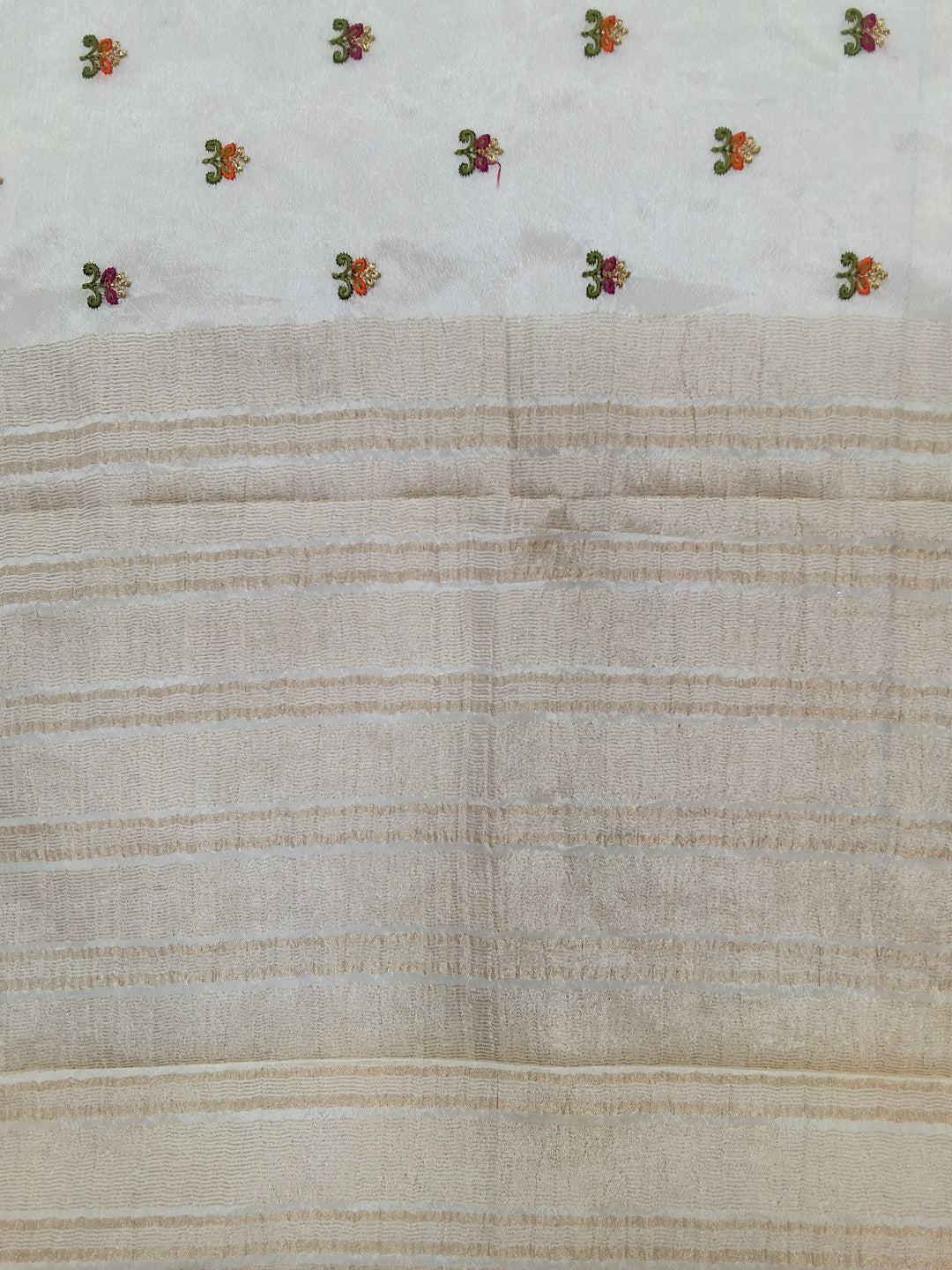Off White Banarasi Silk Saree with Zari Paisley Border and Floral Booti Weave