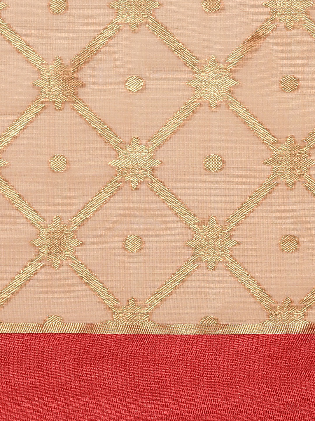 Peach Jamdani Chanderi Saree with Geometrical Zari weaving & Embroidered Belt