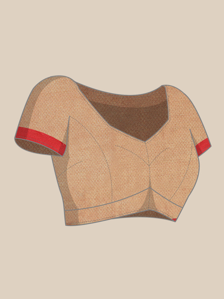 Peach Jamdani Chanderi Saree with Geometrical Zari weaving & Embroidered Belt