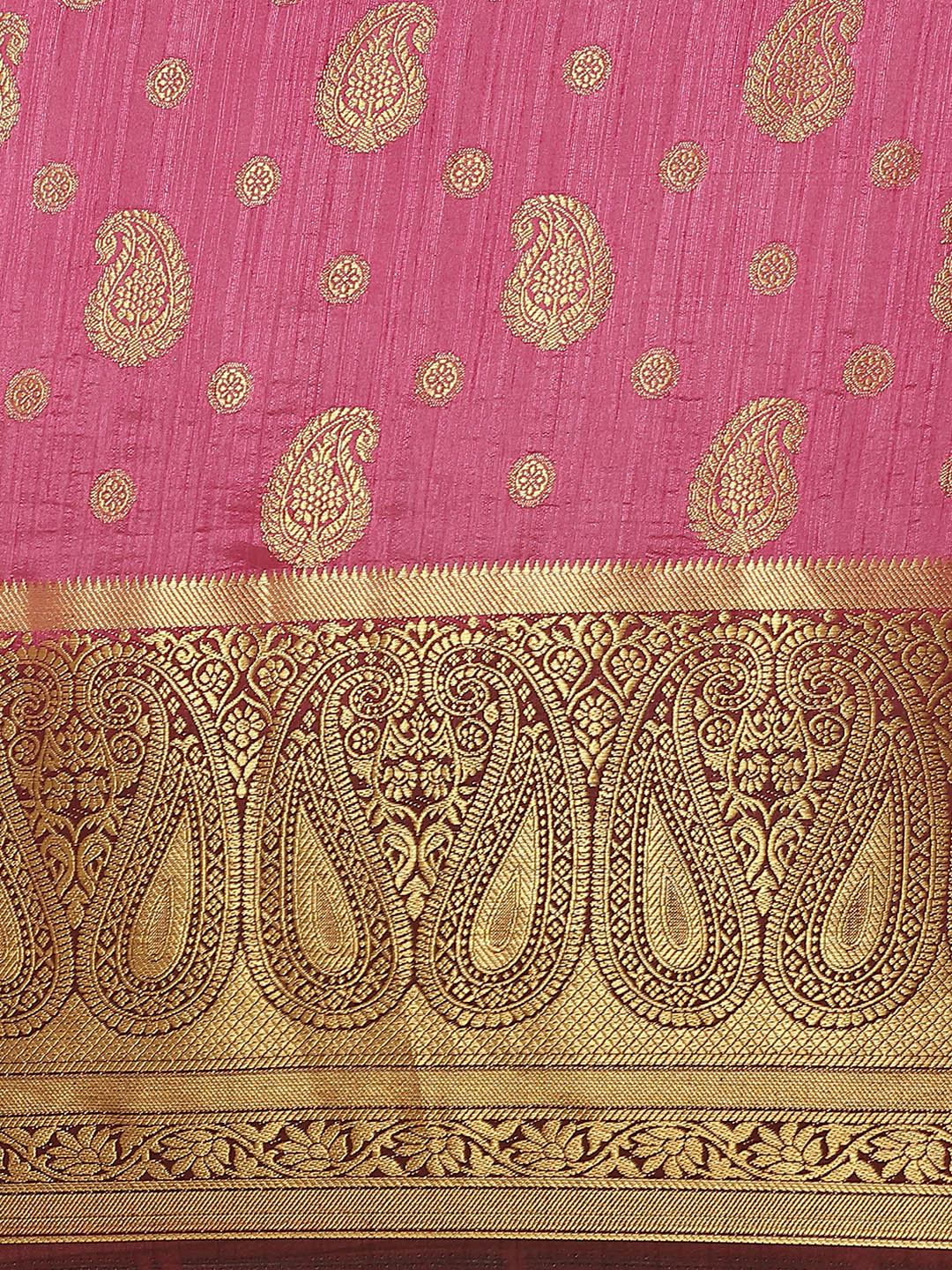 Kanjeevaram Dupion Silk Saree with Gold Zari Weaving in Contrast Paisley Pattern Border
