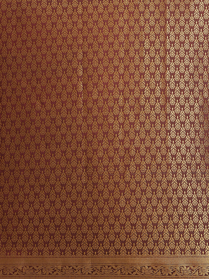 Kanjeevaram Dupion Silk Saree with Gold Zari Weaving in Contrast Paisley Pattern Border