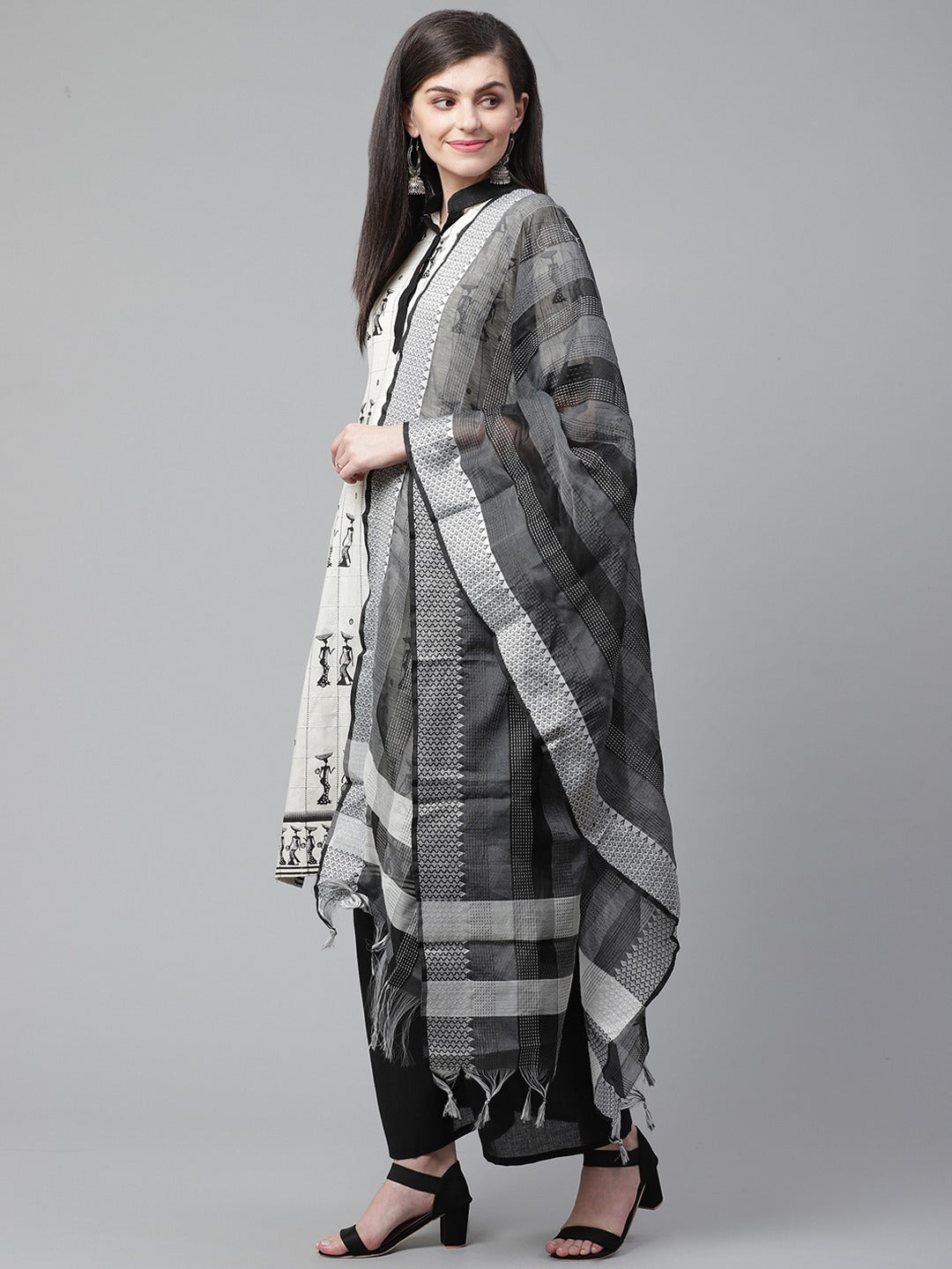 Cotton Stitched Suit Dupatta with  Mirror Embellishments along Maheshwari Dupatta