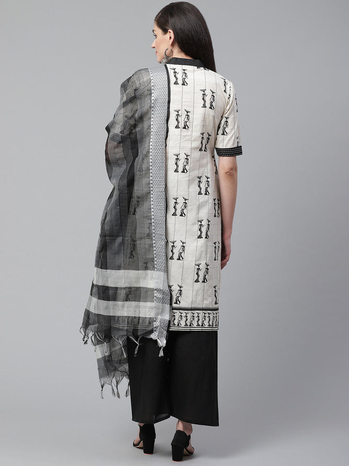 Cotton Stitched Suit Dupatta with  Mirror Embellishments along Maheshwari Dupatta