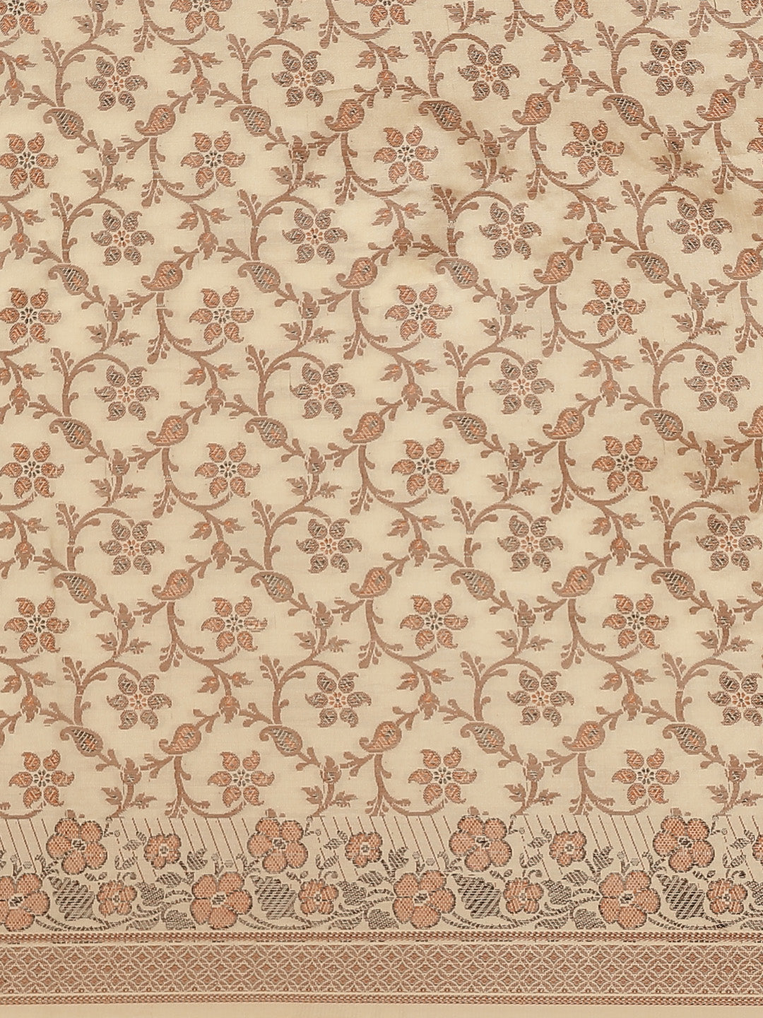 Beige Banarasi Silk Blend Embossed Handloom Saree with Paisley Weaving