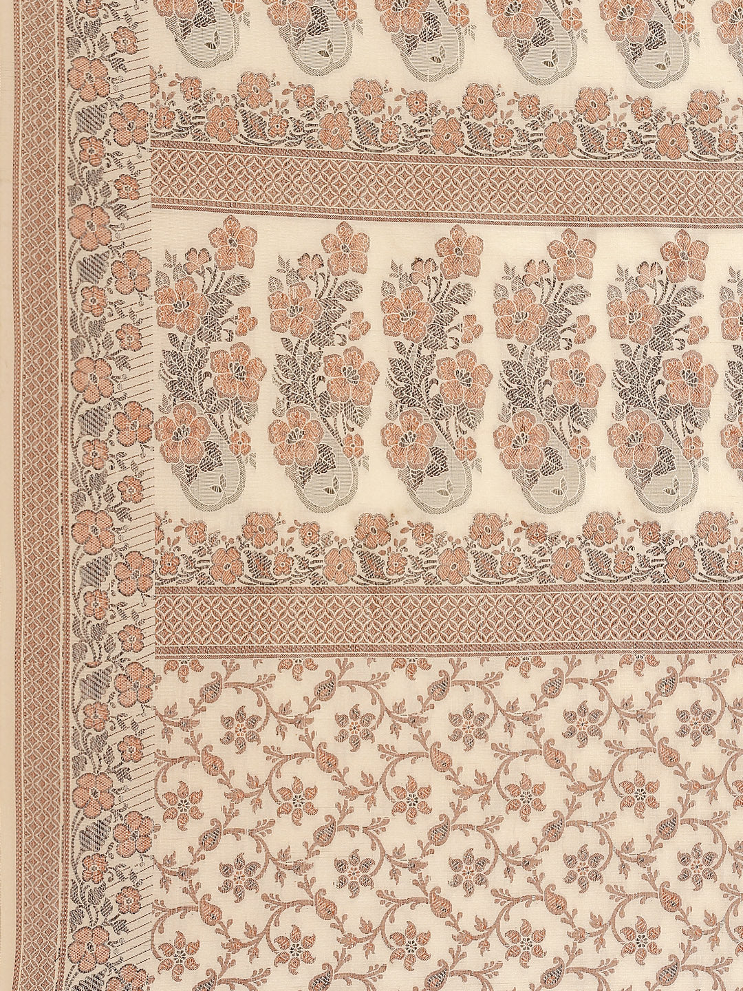 Beige Banarasi Silk Blend Embossed Handloom Saree with Paisley Weaving