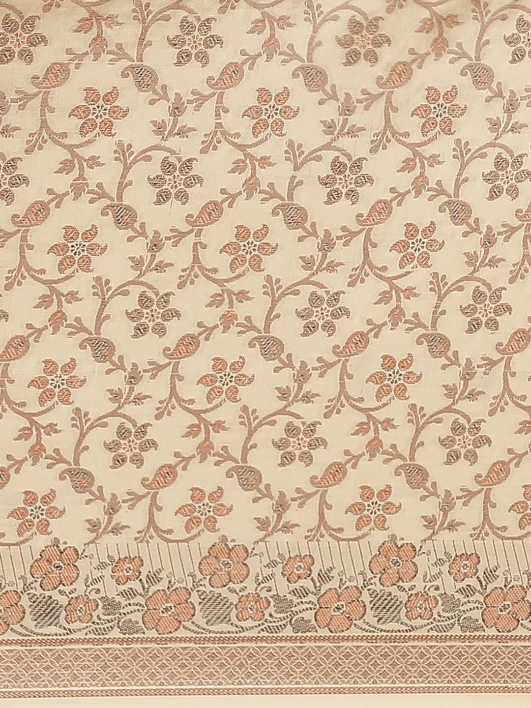 Beige Banarasi Silk Blend Embossed Handloom Saree with Paisley Weaving