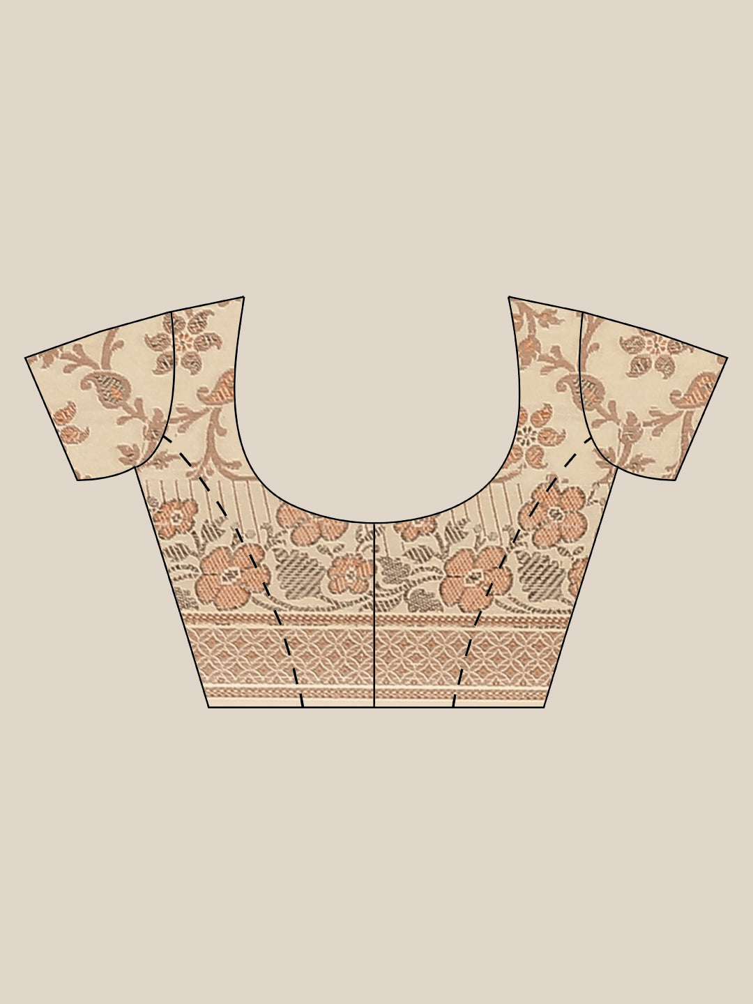 Beige Banarasi Silk Blend Embossed Handloom Saree with Paisley Weaving