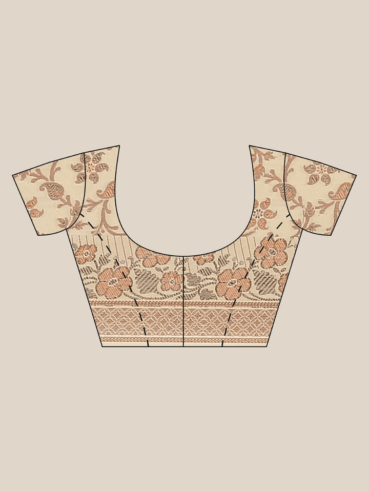 Beige Banarasi Silk Blend Embossed Handloom Saree with Paisley Weaving