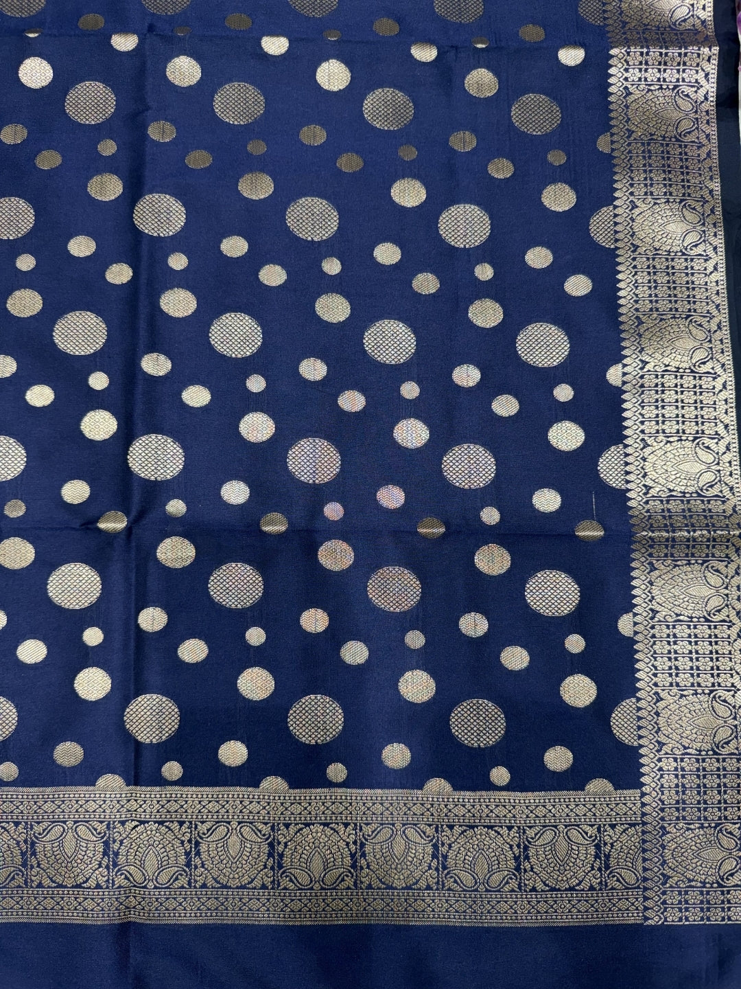 Banarasi Silk Colorblocked Dress Material with Floral Zari Woven Motifs & Jhalar Dupatta