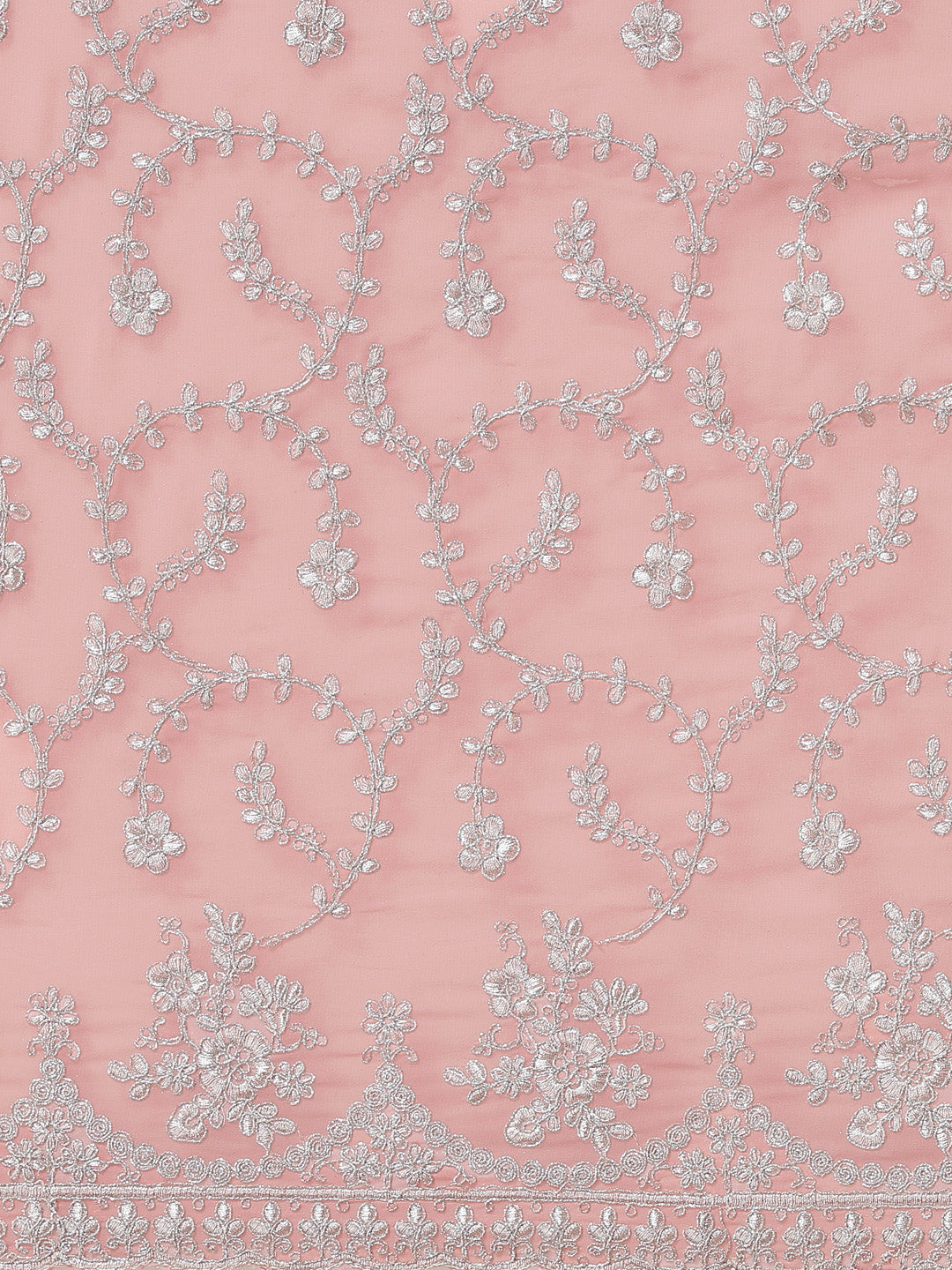 Pastel Pink Georgette Silver Zari Embroidered Saree & Cut-Work Border