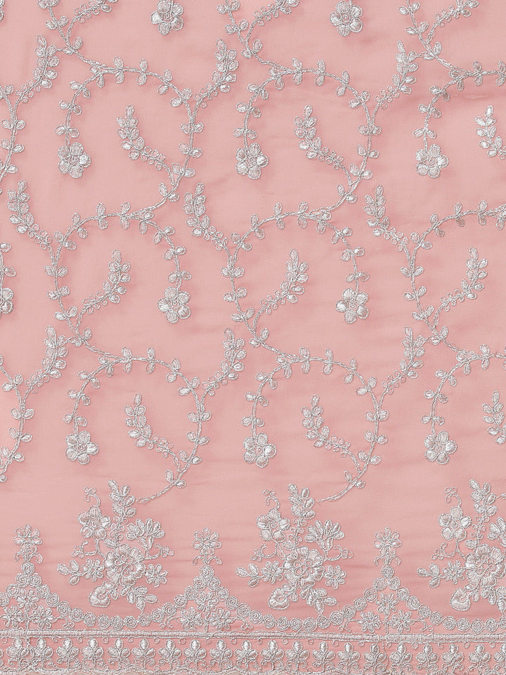 Pastel Pink Georgette Silver Zari Embroidered Saree & Cut-Work Border