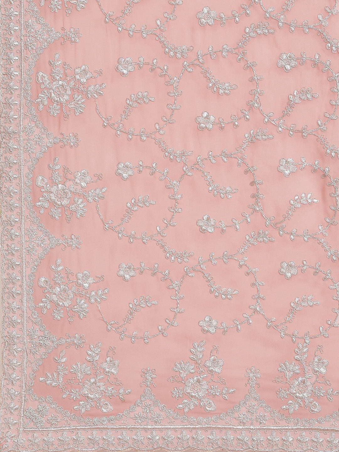 Pastel Pink Georgette Silver Zari Embroidered Saree & Cut-Work Border
