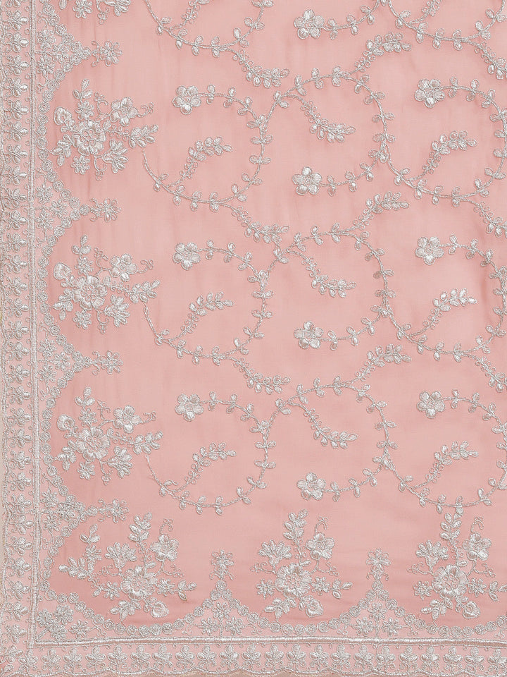 Pastel Pink Georgette Silver Zari Embroidered Saree & Cut-Work Border
