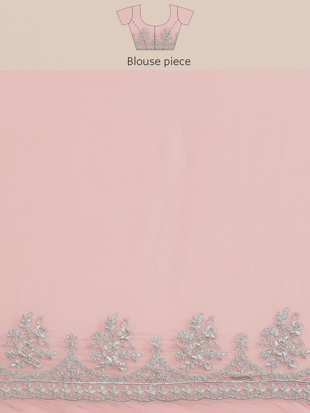 Pastel Pink Georgette Silver Zari Embroidered Saree & Cut-Work Border