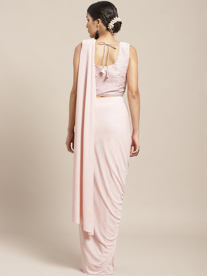 Pastel Pink Ruffles Pre-Draped Lycra Saree with Frills and Crystal Embellished Blouse
