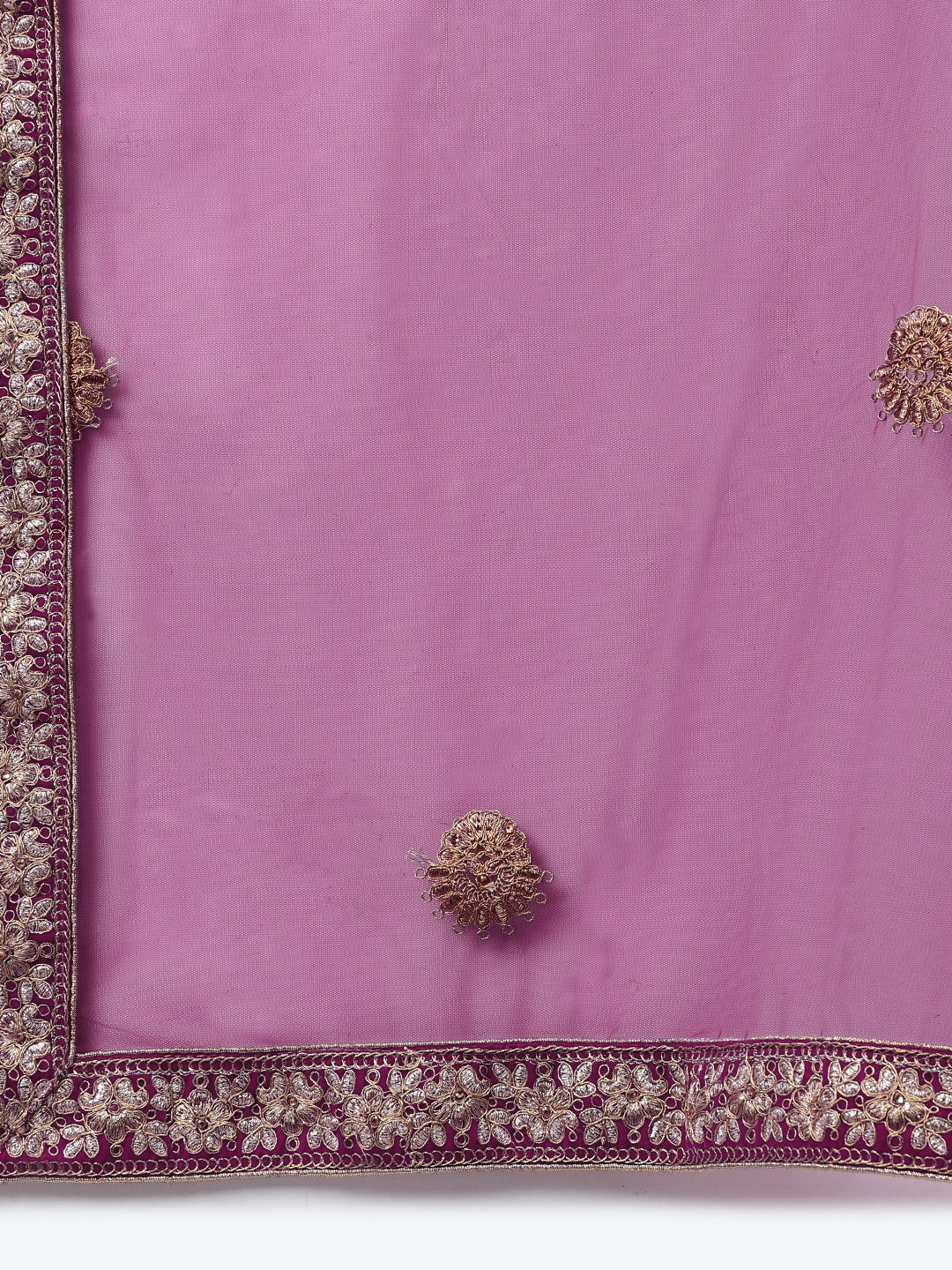 Fuchsia Velvet Bridal Semi-Stitched Lehenga Set with Gold Zari & Resham Embroidery