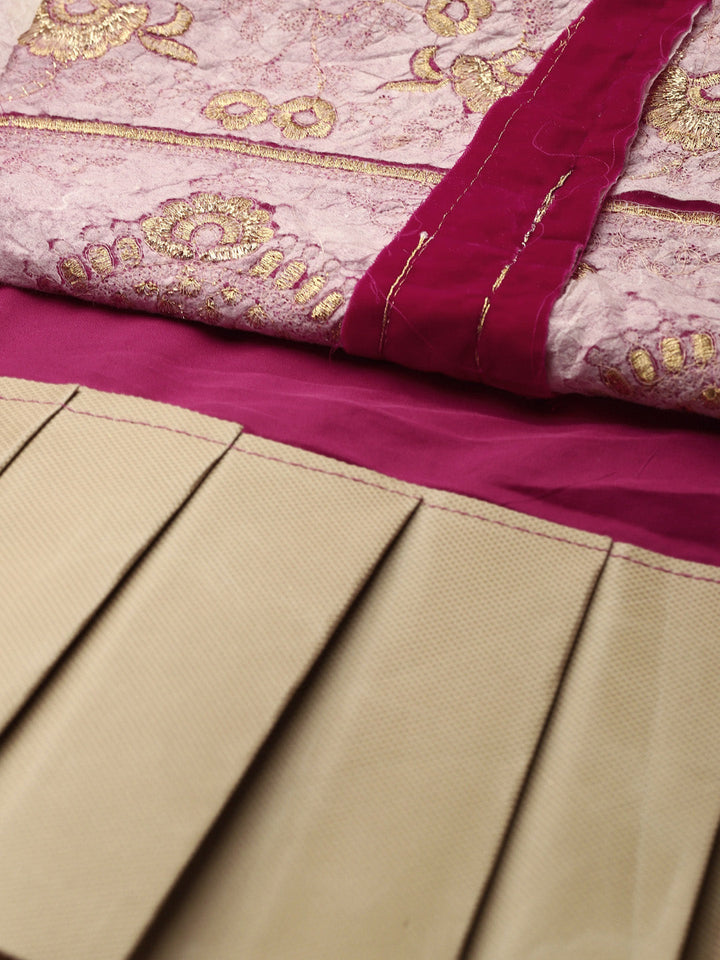 Fuchsia Velvet Bridal Semi-Stitched Lehenga Set with Gold Zari & Resham Embroidery