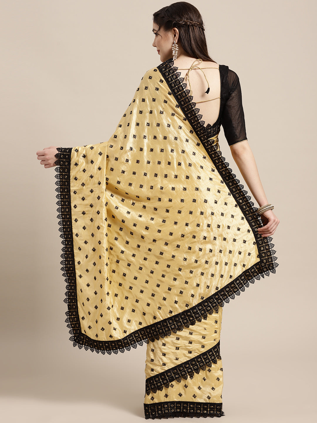 Textured Silk Saree with Resham Embroidery and Chantilly Lace Border