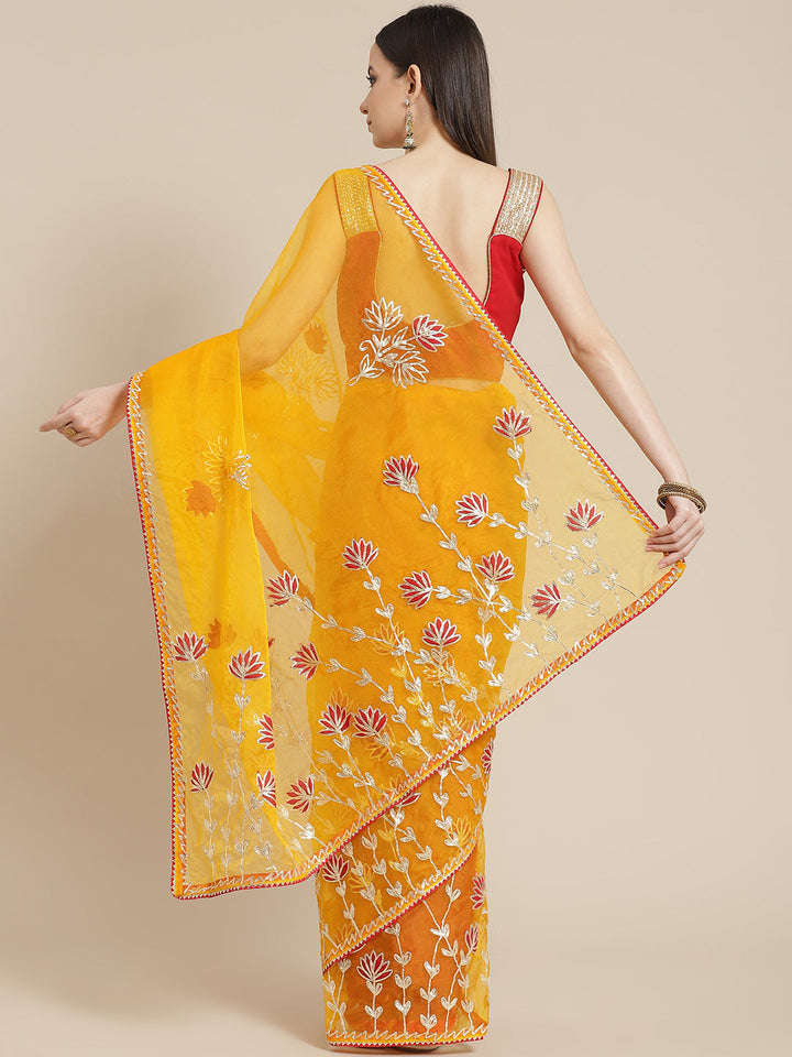 Jaipuri Saree with Gota Patti, Resham Embroidery & Contrast Blouse