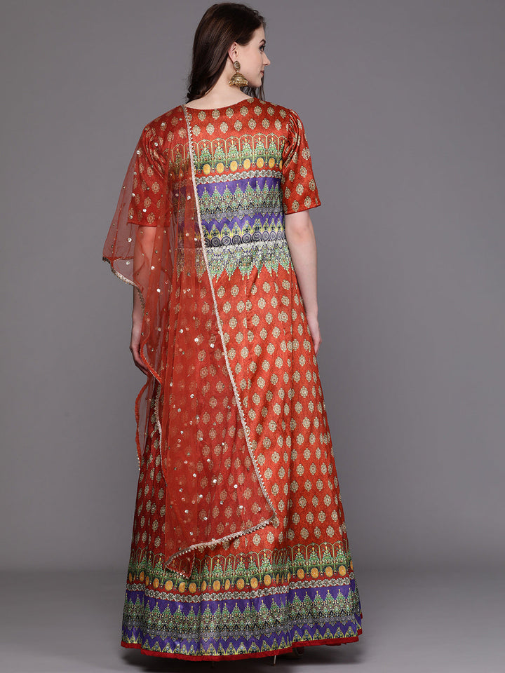 Embellished Cocktail Gown with Bohemian Print