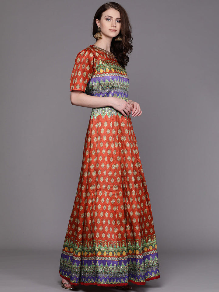 Embellished Cocktail Gown with Bohemian Print
