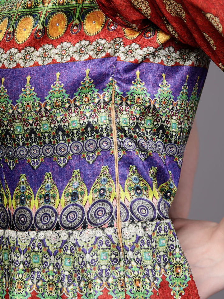 Embellished Cocktail Gown with Bohemian Print