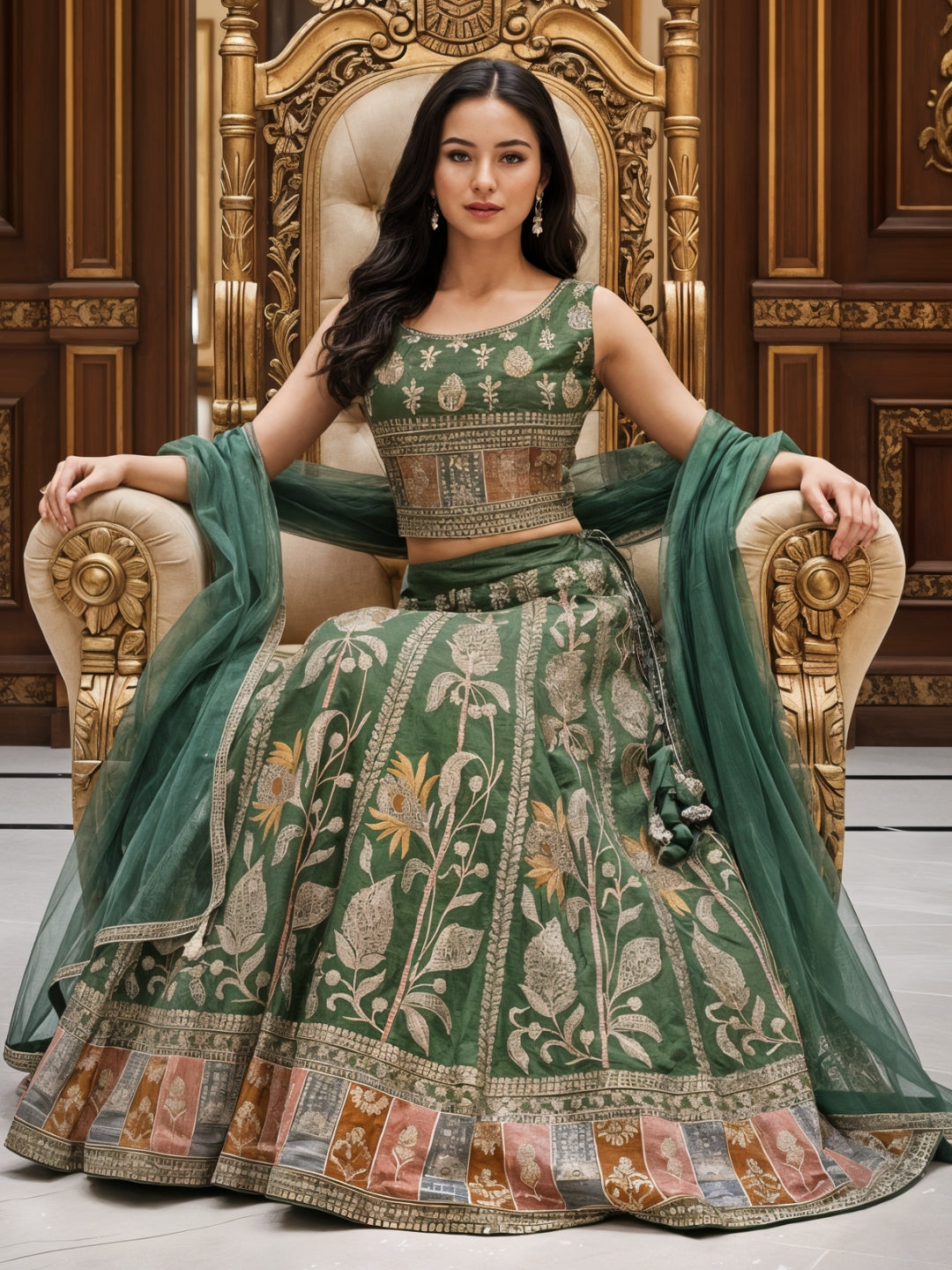 Chhabra 555 Zari Resham Floral Embroidered Lehenga Set on Tissue SIlk with Net Dupatta