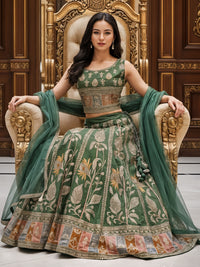 Chhabra 555 Zari Resham Floral Embroidered Lehenga Set on Tissue SIlk with Net Dupatta