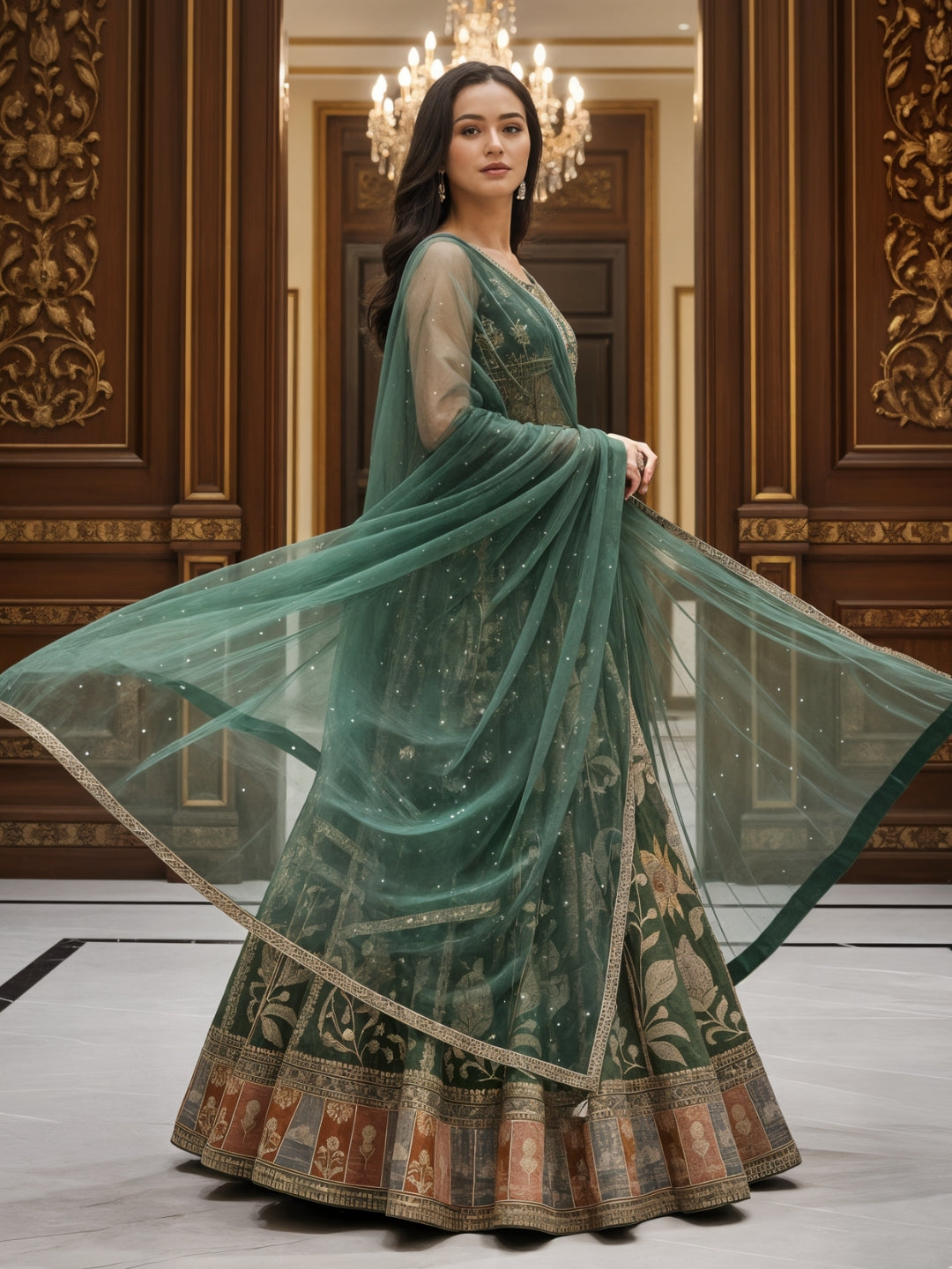 Zari Resham Floral Embroidered Lehenga Set on Tissue SIlk with Net Dupatta