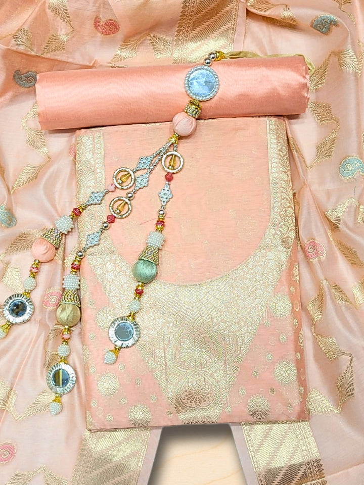 Chhabra 555 Banarasi Tissue Pastel Dress Material with Zari Weaving  & Jhallar Meenakari Dupatta