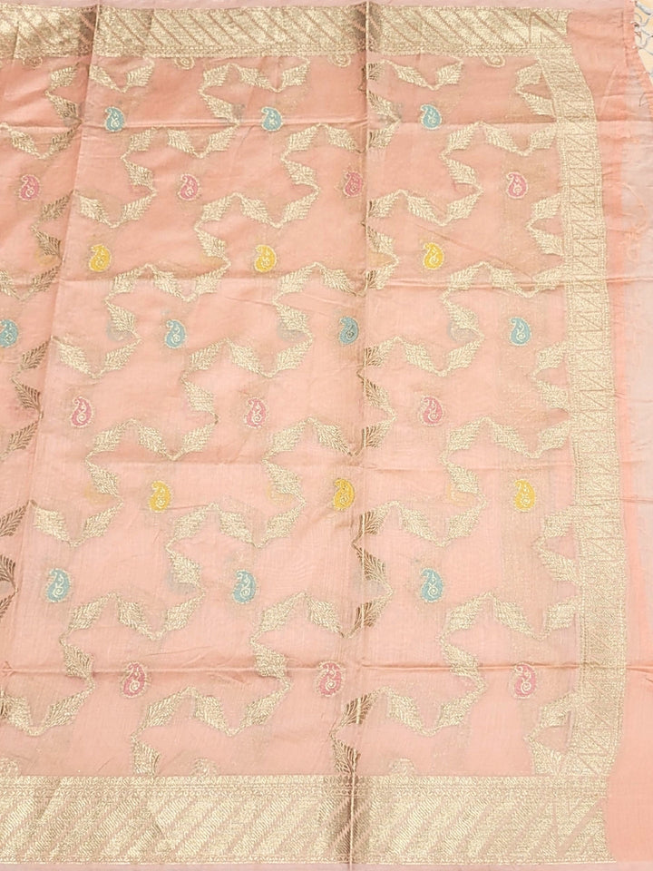 Banarasi Tissue Pastel Dress Material with Zari Weaving  & Jhallar Meenakari Dupatta