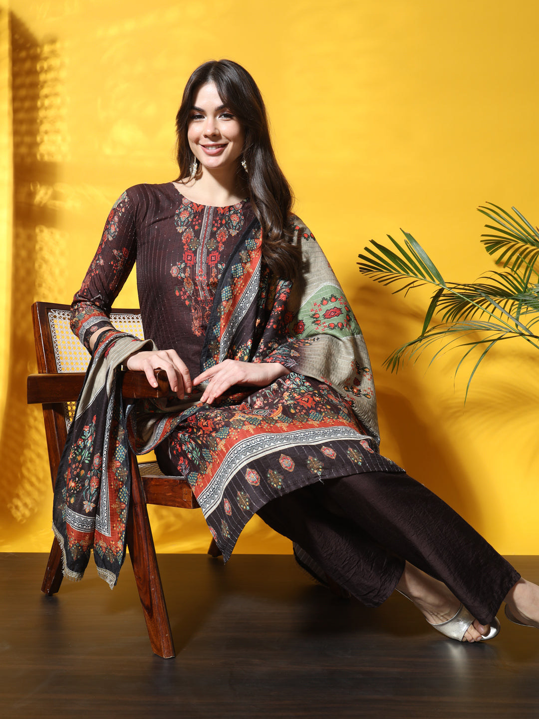 Abstract Floral Digital Print Kurta Pant Set