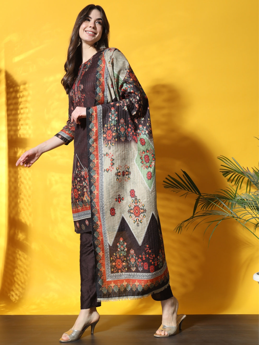 Abstract Floral Digital Print Kurta Pant Set