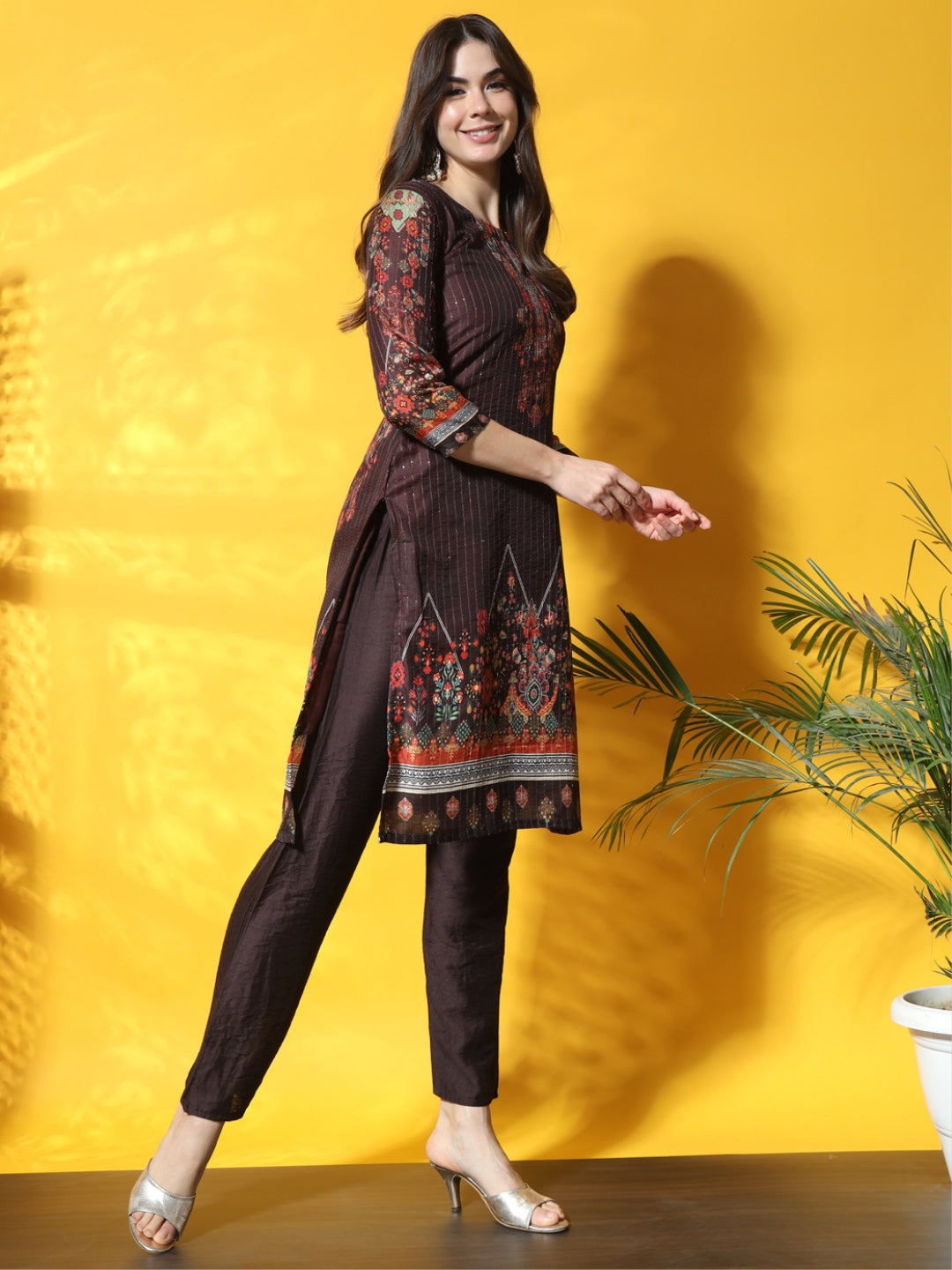 Abstract Floral Digital Print Kurta Pant Set