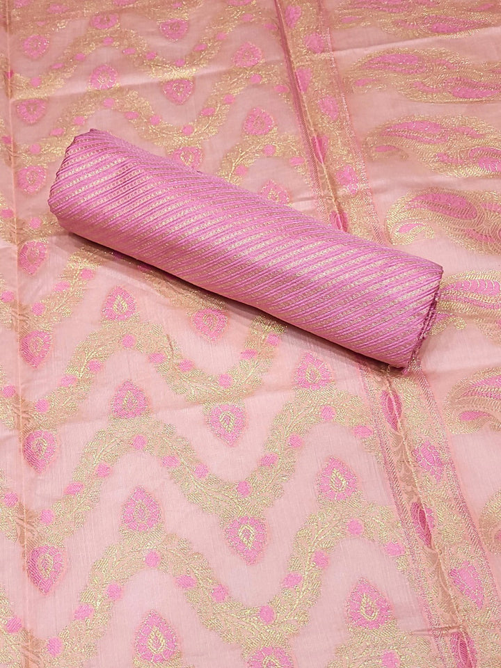 Meenakari Woven Handloom Chanderi Dress Material with Tasseled Dupatta & Brocade Salwar