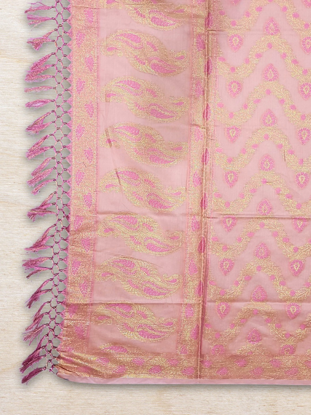 Meenakari Woven Handloom Chanderi Dress Material with Tasseled Dupatta & Brocade Salwar
