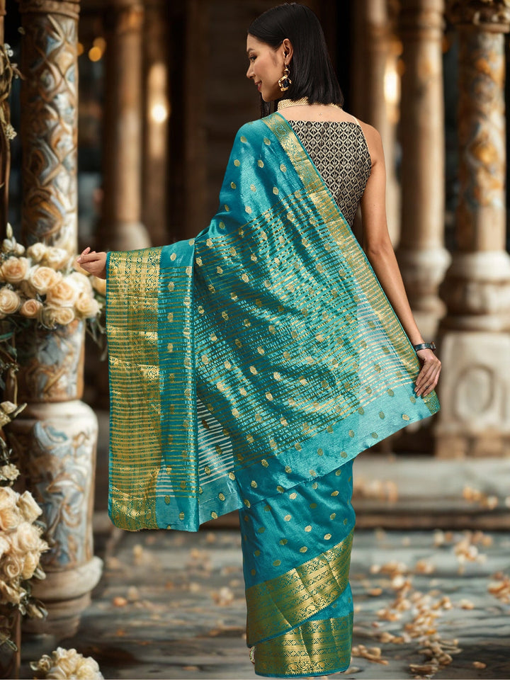 Zari Woven Ethnic Border Mysore Silk Handloom Saree with Meenakari weaving