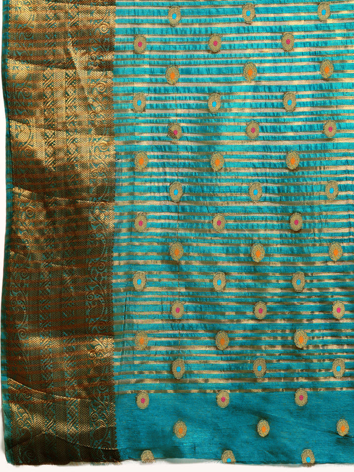 Zari Woven Ethnic Border Mysore Silk Handloom Saree with Meenakari weaving