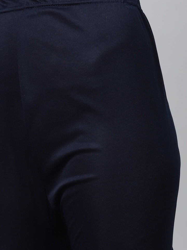 Made to Measure Navy Woven Embroidered Anarkali Set with Contrast Banarasi Dupatta