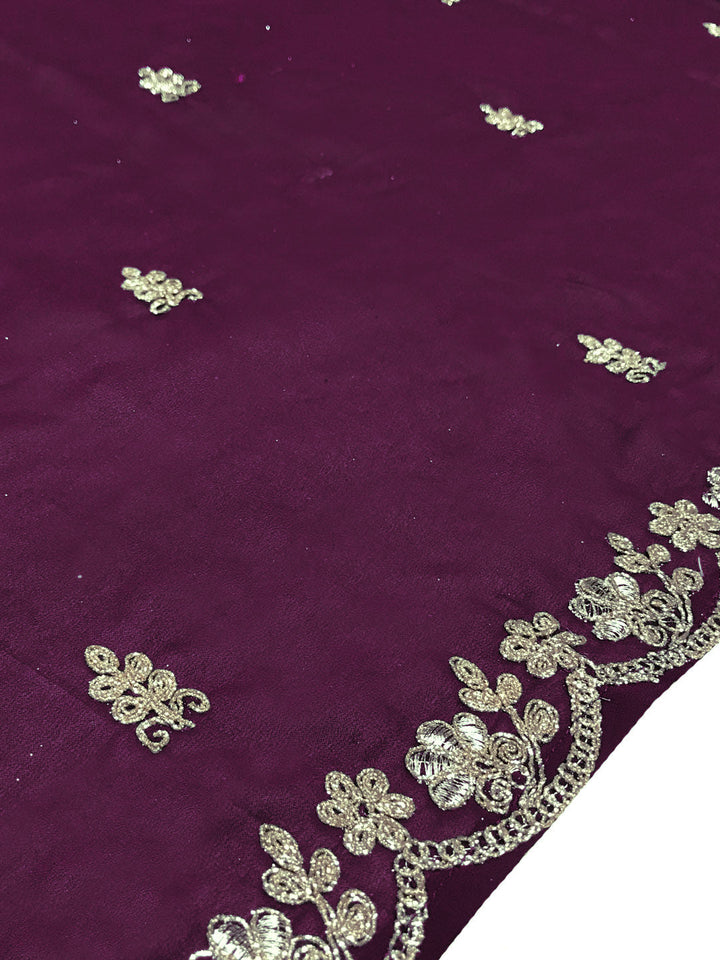 Purple Georgette Flared Lehanga Choli with Zari Embroidery