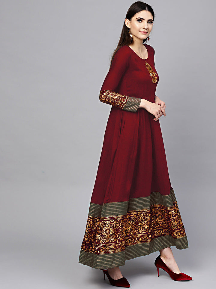 Cotton Embellished Anarkali Flared Kurta Dress with Foil Print