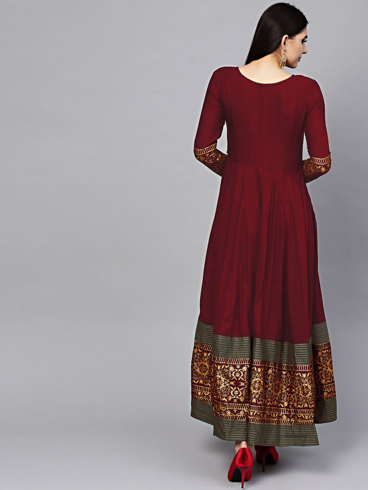 Cotton Embellished Anarkali Flared Kurta Dress with Foil Print