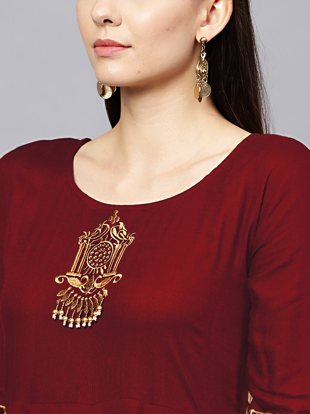 Cotton Embellished Anarkali Flared Kurta Dress with Foil Print