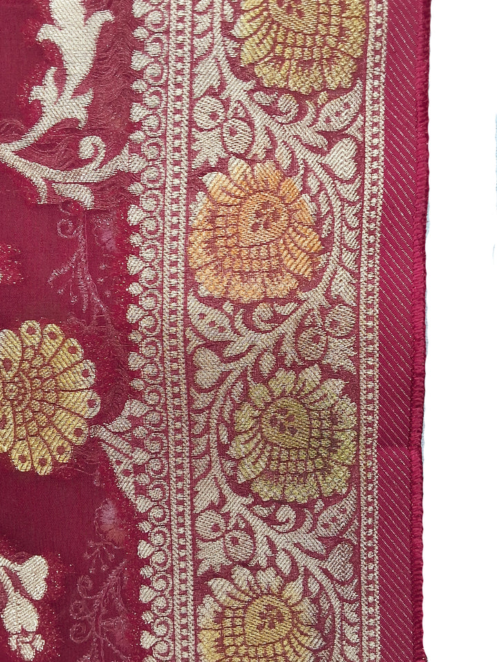 Maroon Banarasi Silk Saree with Multicolor Floral Meenakari Weave and Blouse Piece