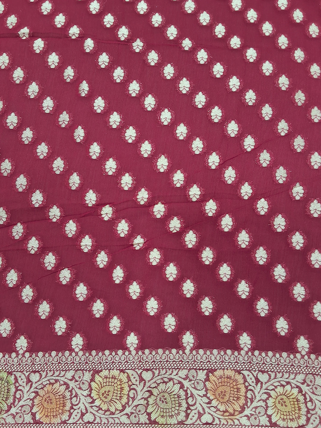 Maroon Banarasi Silk Saree with Multicolor Floral Meenakari Weave and Blouse Piece