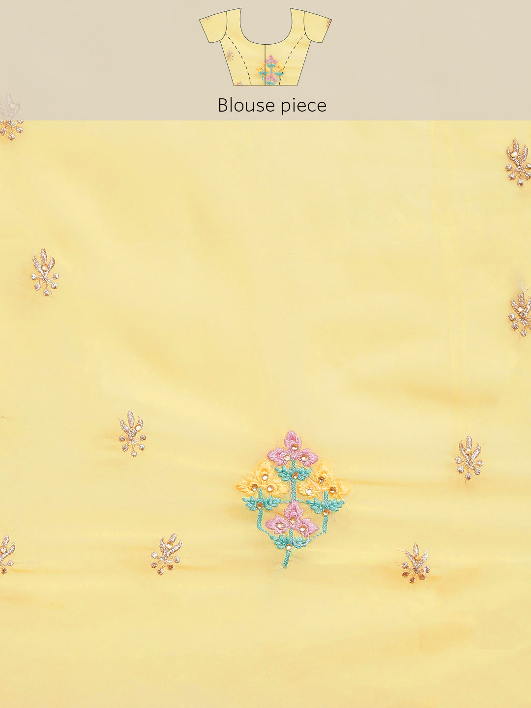 Pastel Yellow Resham Thread & Crystal Embellished Georgette Saree