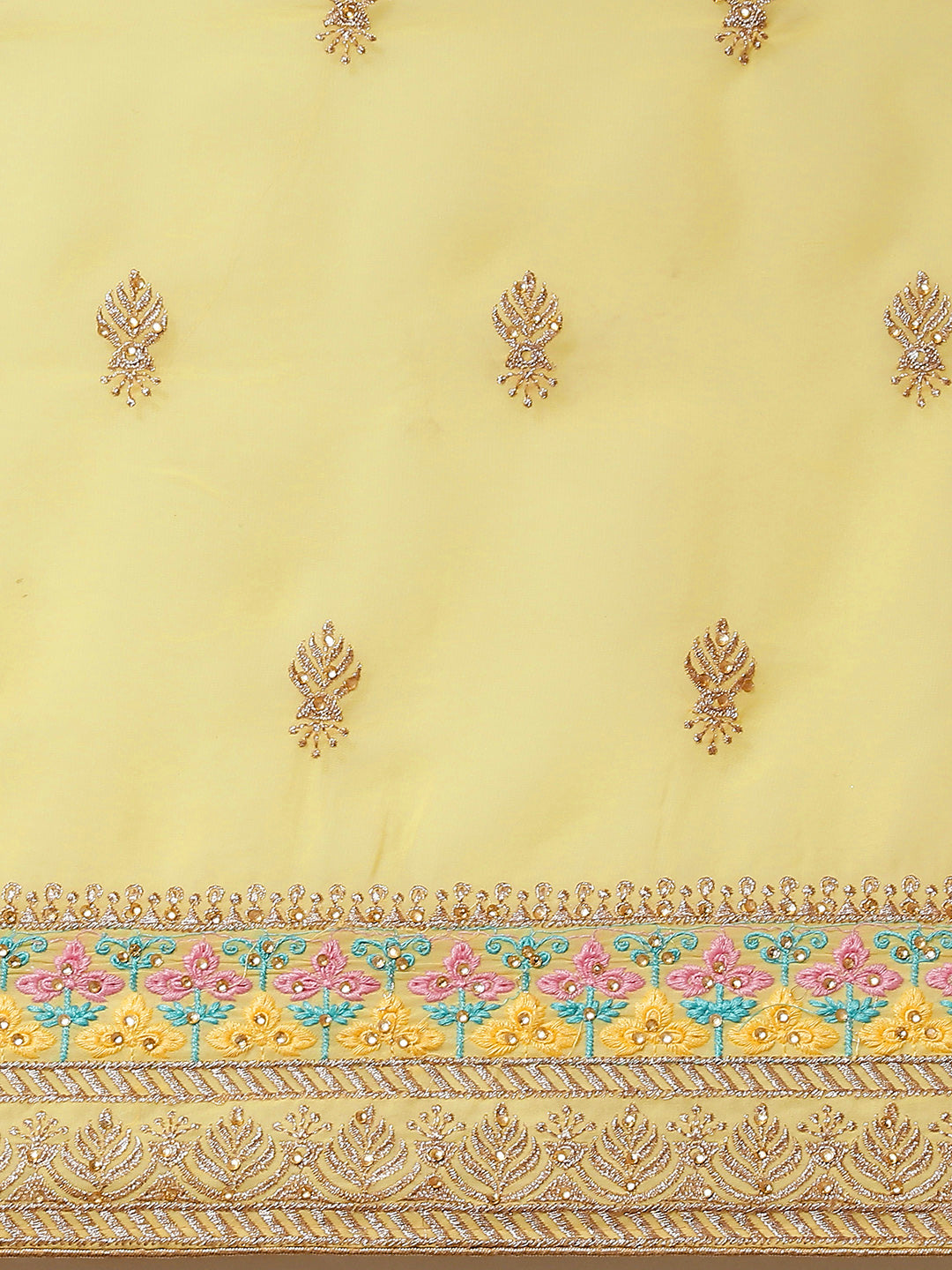 Pastel Yellow Resham Thread & Crystal Embellished Georgette Saree