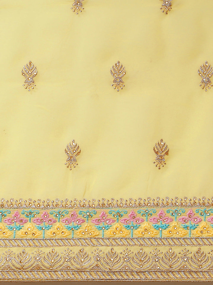 Pastel Yellow Resham Thread & Crystal Embellished Georgette Saree