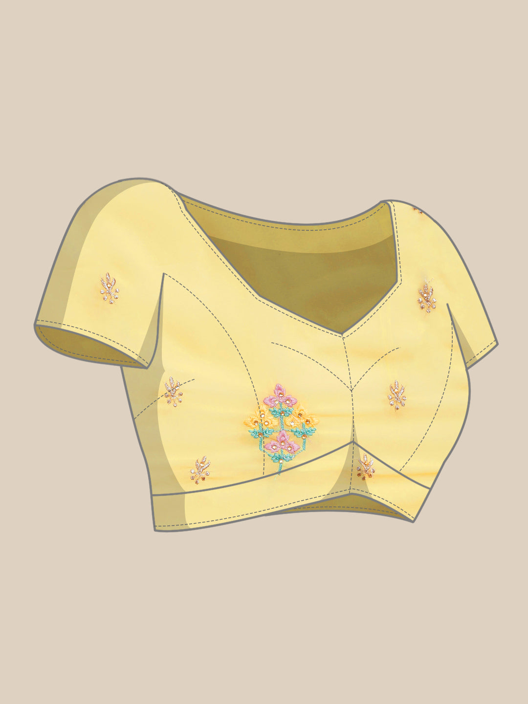 Pastel Yellow Resham Thread & Crystal Embellished Georgette Saree